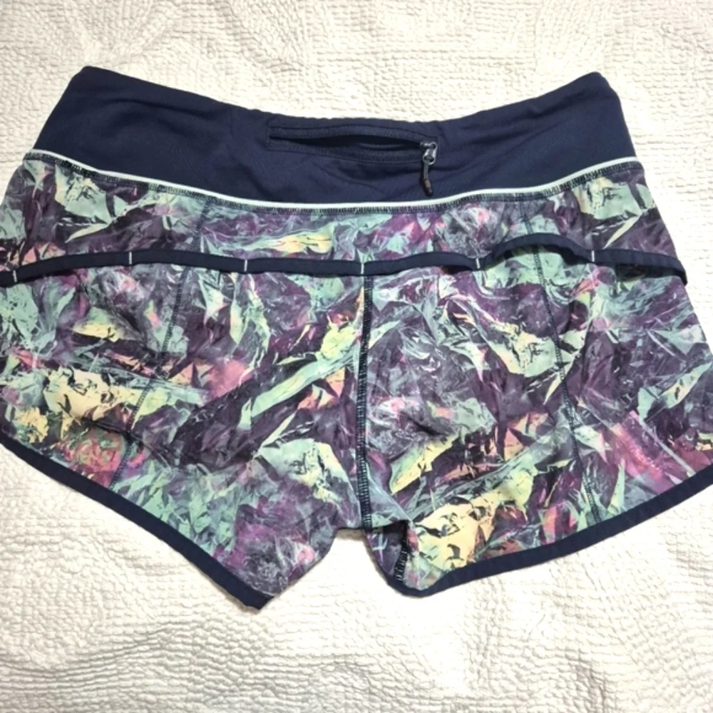 Lululemon Athletica Purple and Green Athletic Shorts with Split Leg Design#6